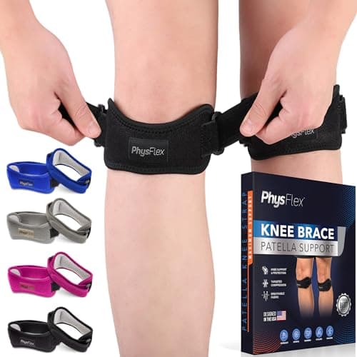 PhysFlex 2 Pack Patella Knee Brace - Knee Support and Pain Relief, Running, Hiking, Basketball, Jumpers Knee, Tendonitis, Adjustable Strap Patellar Tendon Stabilizer