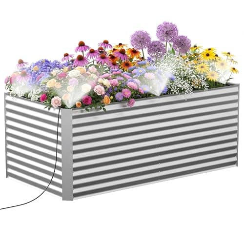 Lineware 8x4x3 ft Tall Galvanized Raised Garden Bed with Self-Watering System, Elevated Planter Boxes Outdoor, Rectangular Deep Raised Beds for Gardening,Vegetables,Flowers, Backyard, Patio