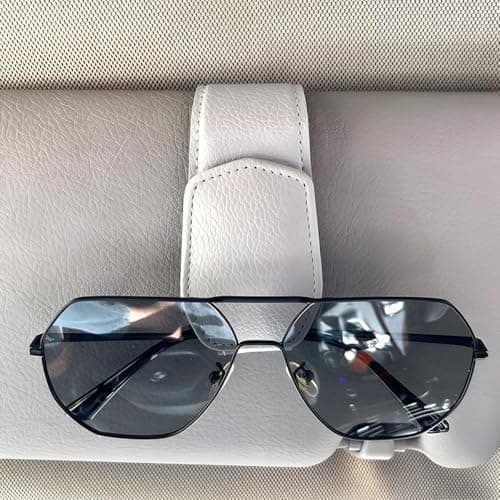 Zpana Sunglasses Holders for Car Sun Visor, Leather Magnetic Vehicle Eyeglasses Hanger Clip for Ticket Card, Auto Interior Glasses Hanging Accessories, Universal for SUV Sedan Truck (Gray)