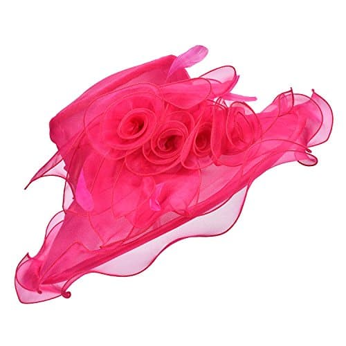 Lawliet Womens Flower Wedding Occasion Wide Brim Church Dress Sun Hat A341(Hot Pink)