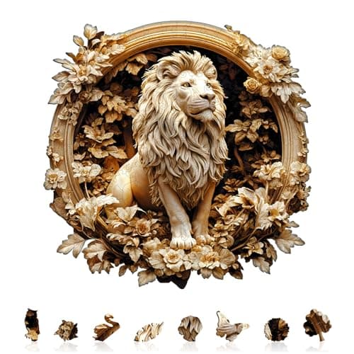 Wooden Puzzles for Adults, Forest Lion Wooden Jigsaw Puzzle 3D Visual Effect Unique Shape Animal Wood Puzzles Adult, Birthday Gifts for Puzzle Lovers Family Games (M-11.4 * 11.4in-200pcs)