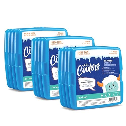 Cool Coolers by Fit & Fresh Kids Clear Blue Ice Packs, Quick Freeze, Space-Saving, Reusable Ice Pack for Lunch Boxes & Coolers