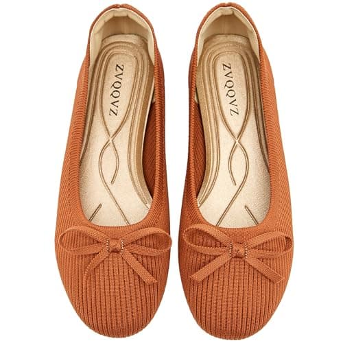 ZVQQVZ Women's Flats Shoes Knit Mesh Ballet Flats with Bow Comfortable Round Toe Washable Dressy Flat Brown