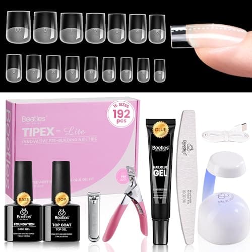 Beetles Tipex Lite Apex Nail Tips Kit, Short Square, 192pcs 16 Sizes