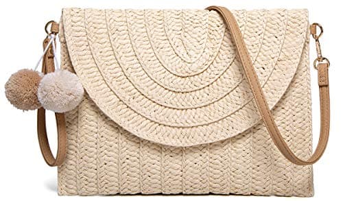 Beige Straw Shoulder Bag & Clutch - Women's Hand-woven Crossbody Bag for Summer & Beach - Envelope Purse & Wallet