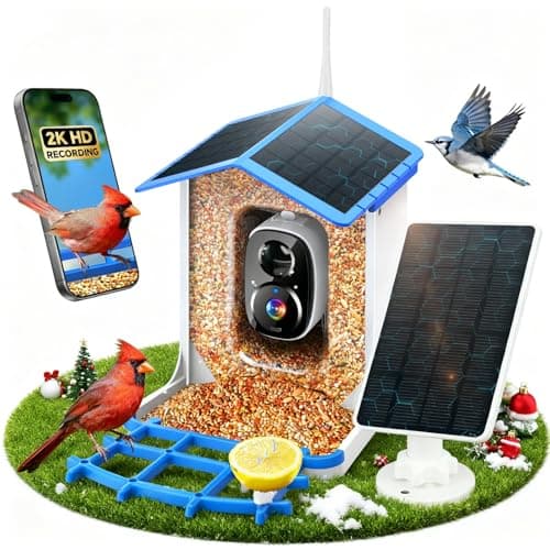 Smart Bird Feeder with Camera Solar Powered for Outdoors, AI Bird Species Identification, 2K HD Video Live Stream Bird House with Cam, Instant Arrival Alerts, Ideal Gifts for Bird Lovers