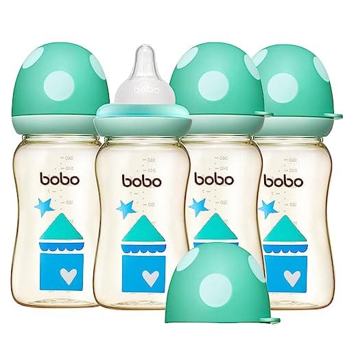 YOHKOH PPSU Baby Bottle Wide Neck, Newborn Anti-Colic Baby Bottle with Natural Response Nipple, Streamlined Body, Easy to Clean (8.8oz (Pack of 4), Blue)