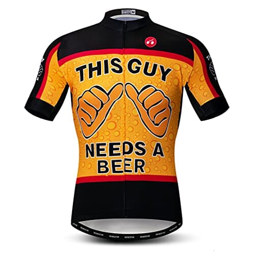 Hotlion Beer Cycling Jersey Men Short Sleeve Bike Shirts Breathable Biking Shirt Bicycle Tops with 3 Rear Pocket