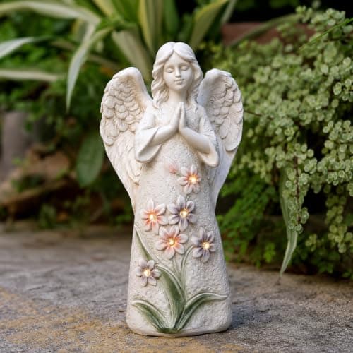 Roundot Solar Angel Garden Statue, 9.6-Inch Outdoor Decor with 6 LEDs