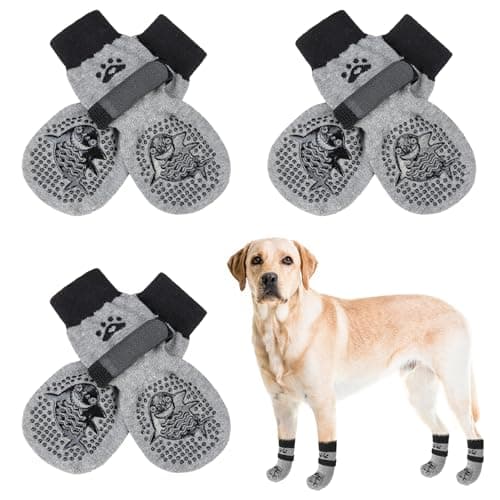 SCENEREAL Anti Slip Dog Sock to Prevent Licking Paws for Hardwood Floors, Boots & Paw Protector Shoes for Hot/Cold Pavement with Grippers, Double Sides Grips for Small Medium Large Senior Dogs