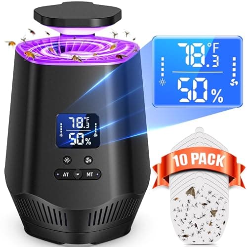 Fooxem Fruit Fly Traps for Indoors, Smart Fly Trap Indoor Bug Zapper Gnat Traps for House Indoor with Temperature and Humidity Sensor, 10PCS Sticky Boards Black 001