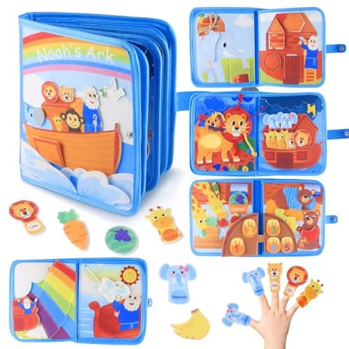 FoenixArte Noah's Ark Busy Book for Toddlers 1-3 - Montessori Toys Busy Board for 1 Year Old Boy Gifts Girl Toys Educational Learning Quiet Activity Books Toddler Easter Basket Stuffers Travel Toys