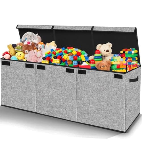 Pantryily Extra Large Toy Box Chest with Lid, Collapsible Kids Toy Chest Boxes Organizers and Storage for Nursery,Playroom,Office 35.8"x12.6"x16"(Black)