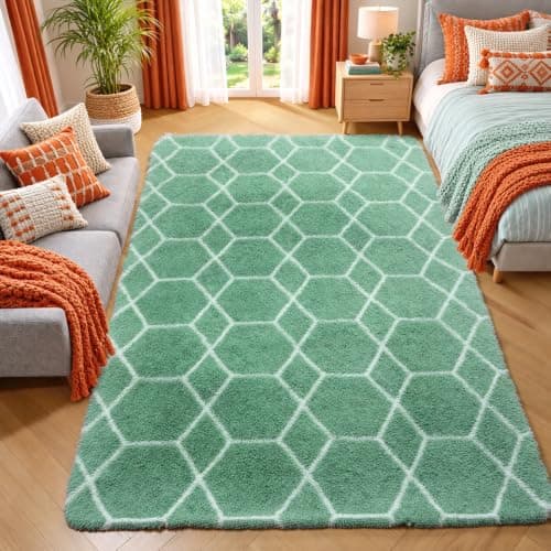 Area Rugs for Bedroom Living Room, 4x6 Fluffy Sage Green and White Rug
