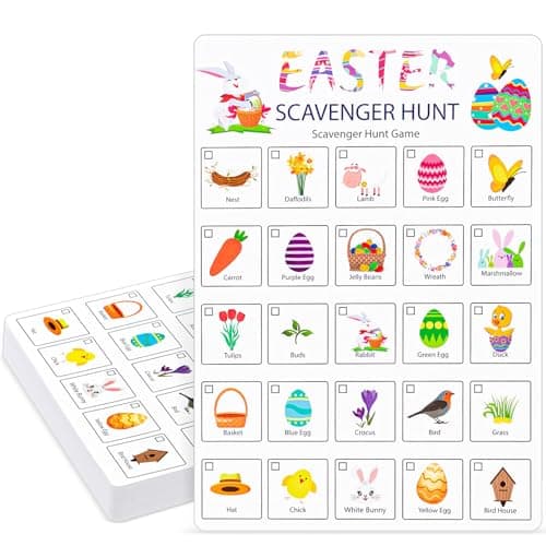 Hoolerry 30 Pcs Scavenger Hunt for Kids Road Trip Game Car Spring Summer Wedding Scavenger Hunt Cards Travel Activities Camping Games Outdoor Indoor Seek Activity for Kids Adults (Easter)