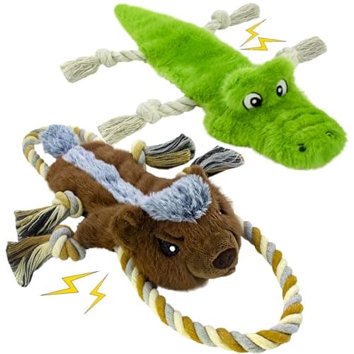LSSYYQQ No Stuffing Dog Toy Set Squeaky Plush Toys for Large Dogs, Indoor putdoor Interactive Puppy Teething Toys,Rope Crocodile and Honey Badger Shape for Small Medium Dog Not for Aggressive Chewers