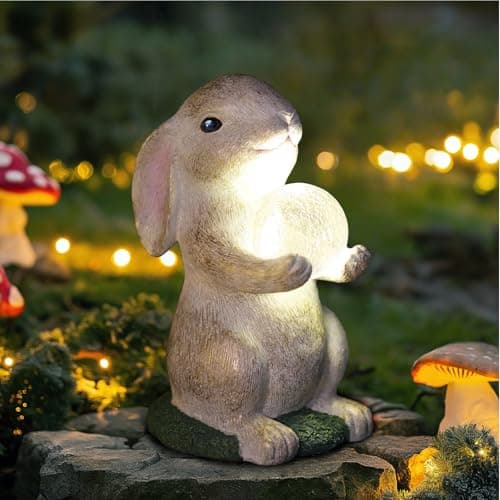 Solar Rabbit Garden Statue Outdoor Decor, Bunny Figurines with Solar Lights, Yard Decorations for Patio Balcony Yard Lawn Ornament - Unique Birthday Easter Housewarming Gifts for Women, Mom, Grandma
