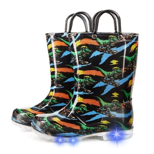 MOBYDICK Toddler Light Up Rain Boots, Dinosaur, Little Kid Size 11