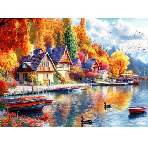 300 Pieces Fall Puzzle for Adults, Autumn Lakes Jigsaw Puzzle for Adults