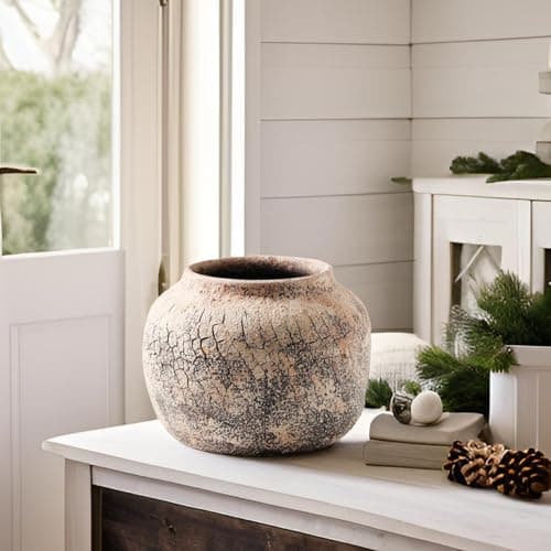 ALMA Artisanal Textured Ceramic Vases Pot,Rustic Farmhouse Terracotta Vase
