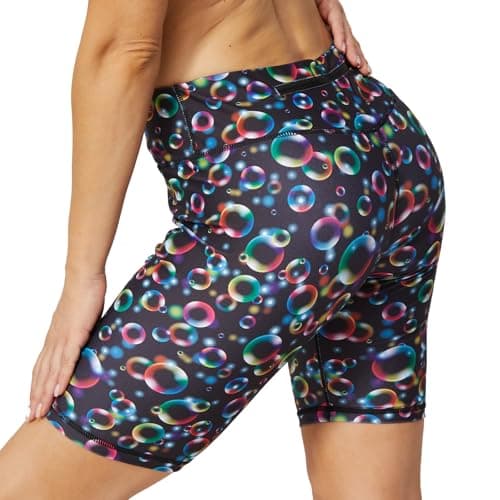 UIUO-UIPEU Workout Biker Shorts for Women Tummy Control Workout Leggings Printed Yoga Shorts Colourful Bubbles Medium