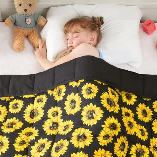 yescool Weighted Blanket 10 Pounds Twin Cooling Weighted Lap Blanket, Sunflower Heavy Blanket for Sleeping, Weighted Throw Blanket Gifts for 80-110lbs, 48"x72"