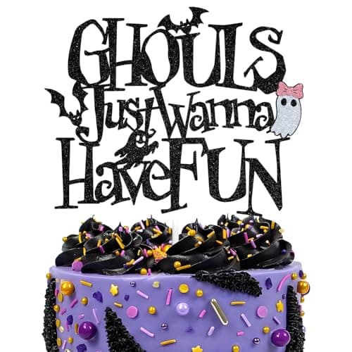 Ghouls Just Wanna Have Fun Cake Topper, Halloween Girl's Night Cake Decor, Haunted House, Funny Halloween Movie Night Birthday Friends Bachelorette Party Decorations Supplies, Black and Pink