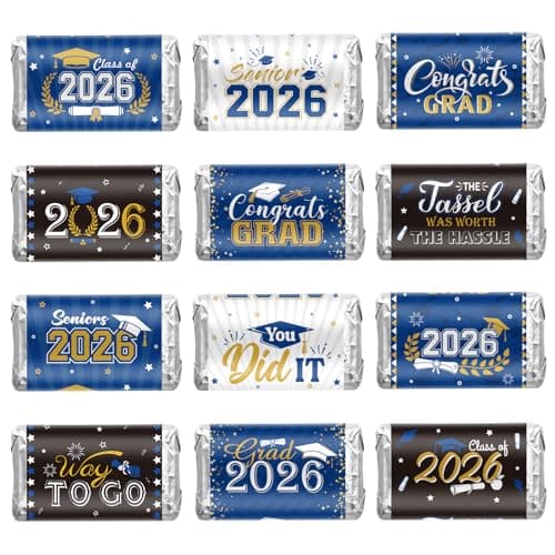 Outus 180 PCS Graduation 2026 Decoration Label Sticker - Blue Mini Candy Bar Wrapper Congrats Grad Class of 2026 Party Supplies for High School College Nursing, Candy Not Included