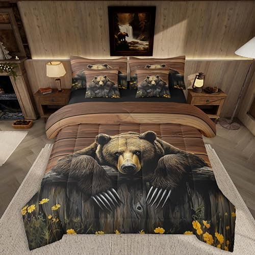 Feelyou Bear Comforter Set with Sheets 7 Piece Full Size for Kids Boys