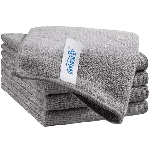 HOMEXCEL Grey Cleaning Rags 5 Pack, Highly Absorbent Microfiber Cleaning Cloth for Kitchen, Lint Free, Scratch-Free, Reusable Microfiber Towels for House, Window and Glass, Cars, 11.5 X11.5 inch