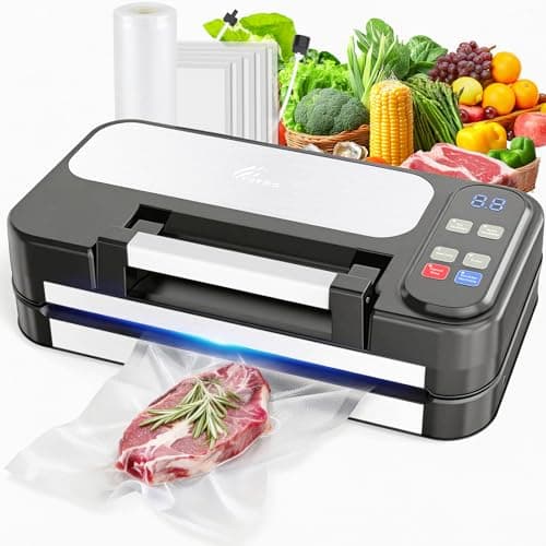 95kpa Vacuum Sealer for Food, 125W Food Saver Vacuum Sealer Machine, 10-in-1 Compact Meat Vacuum Packing Machine with Bags Storage, Built-in Cutter, Easy-Lock Handle, Ideal for Home and Commercial Use