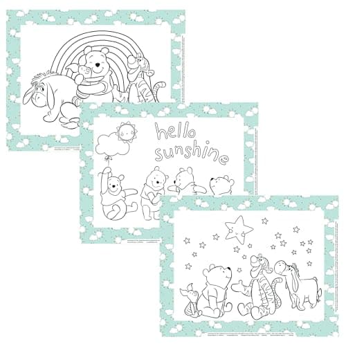 Disney Baby by J.L. Childress ColorMe Disposable Placemats, 24 Pack - Stick on Disposable Placemats for Baby, Toddlers, & Kids, Travel Coloring Activities, Sticky Child Table Mat, Winnie the Pooh