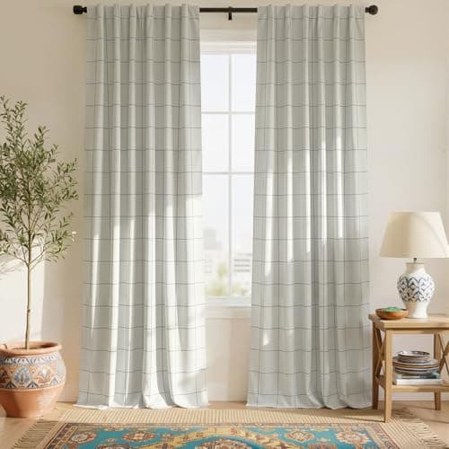 NICETOWN 100% Blackout Grey Plaid Curtains for Bedroom, W52xL96, 2 Panels
