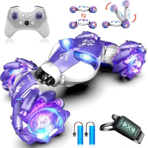 AEROQUEST Purple Gesture Control RC Twist Car with Lights, Gift for Kids 6+