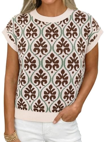 Cicy Bell Women’s Sweater Vest Summer Floral Cap Sleeve Sweaters Crew Neck Dressy Casual Knit Trendy 2026 Tops Coffee