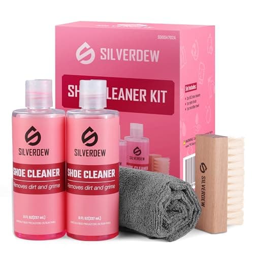 SILVERDEW 4PCS Shoe Cleaning Kit, Shoe Cleaner 8oz *2 Bottles, Sneaker Cleaner, Nylon Brushes & Microfiber Towel for Leather, Canvas, Mesh, Rubber & Synthetic Materials, Pink