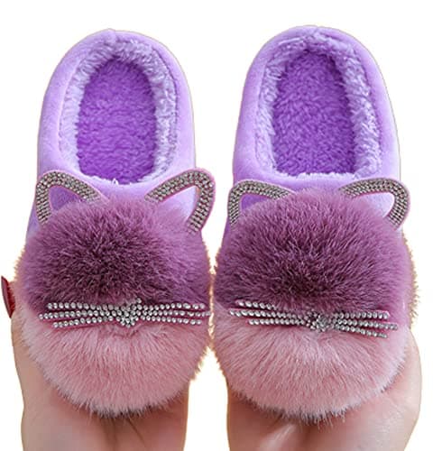 Toddler Cute Cat House Slippers - Fuzzy Winter Warm Soft House Shoes for Girls