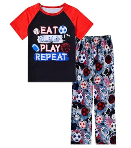Funnycokid Boys Pajamas Size 10 Summer Pjs Sets Loose Fit Ball Games Gray
