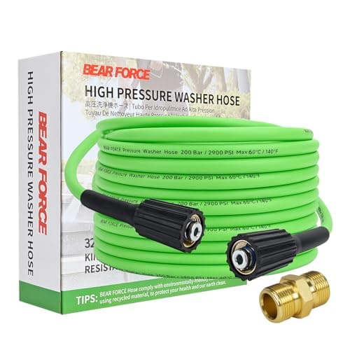 BEAR FORCE Soft Flexible High Pressure Washer Hose with M22-14/ 15mm Brass Fitting 1/4" x 32ft & 2900PSI, Kink Resistant Extension Hose, OEM-Quality Upgrade Replacement Power Washer Water Hose