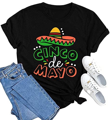 MAIHUN Womens Cinco De Mayo Shirts Mexican Fiesta Sombrero Tshirt Summer Vacation Tee Tops