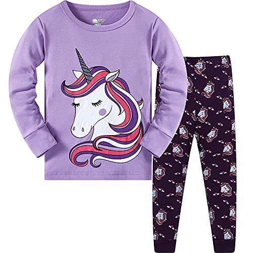 LitBud Toddler Girls Unicorn Pajamas Pyjamas Sleepwears 2pcs Long Sleeves Pjs Tops + Pants Sets for Kids Size 3-4 Years 4T