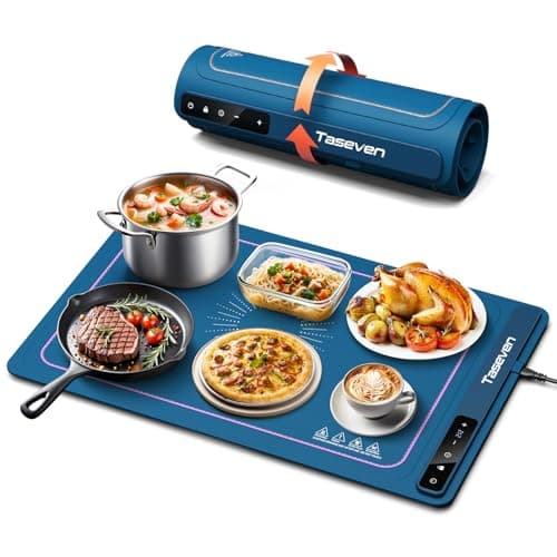 TASEVEN Food Warming Mat,7 Temp,4H Timer,Thermochromic Line,Kids Lock,Blue
