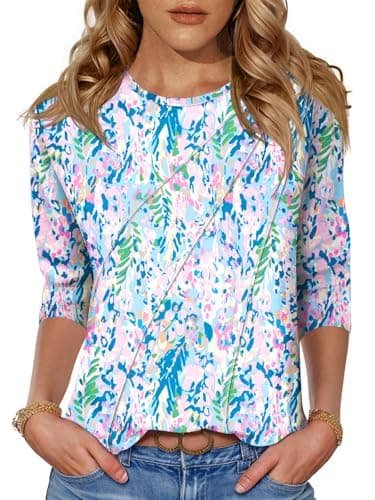 LOMON Summer Tops for Women 2026 3/4 Sleeve T Shirts for Women Spring Fashion 2026 Tops Work Dressy Blouses L