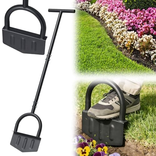 Lilyvane Heavy-Duty Manual Grass Edger 41 Inch – Half Moon Lawn Edger Tool with Wide Footplate, Steel Border Edger for Landscaping, Garden Edging, Trench Digging & Irrigation Cable Burying