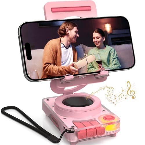 ANCwear Bluetooth Speaker Phone Stand for Desk, Portable Wireless Speaker with Adjustable Cell Phone Holder, Bluetooth 5.4 Audio Stand with TF Card Slot for Kitchen Bedside, Cool Tech Gift (Pink)