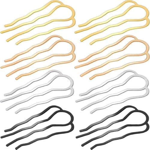 8Pcs Metal Hair Side Combs Hair Fork Clip Teeth Hair Pin Stick for Updo Bun, U Shape Hair Combs for Vintage Hairstyle Hair Accessories, Thick Hair Combination