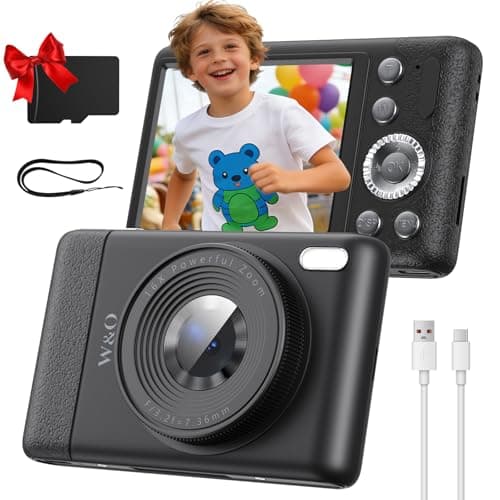 W & O Digital Camera,Kids Camera,Point and Shoot Digital Cameras for Kids, with 2.8" LCD Screen,16X Zoom,Built-in Game & SD Card, for Boys & Girls(Black)