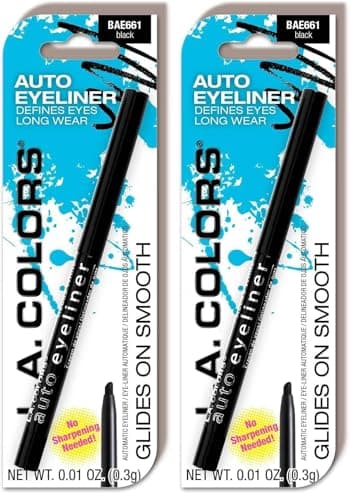 L.A. COLORS Automatic Eyeliner Pencil (Carded), Black CBAE661A (Pack of 2)