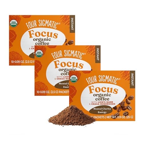 Four Sigmatic Mushroom Mix Coffee Lion's Mane | Focus | Pack of 3 (30 Packets Total)