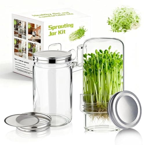 Elitrivox Sprouting Jar Kit, 2 Pack Wide Mouth Quart Mason Jars | Broccoli, Microgreens, Alfalfa Sprout Jar | Perfect for Home Gardeners, Health Enthusiasts & Vegan Diets